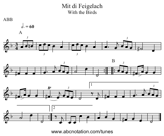 Mit di Feigelach - staff notation