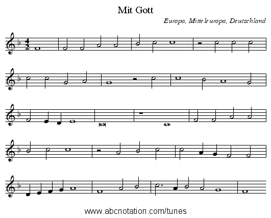 Mit Gott - staff notation