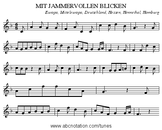 MIT JAMMERVOLLEN BLICKEN - staff notation