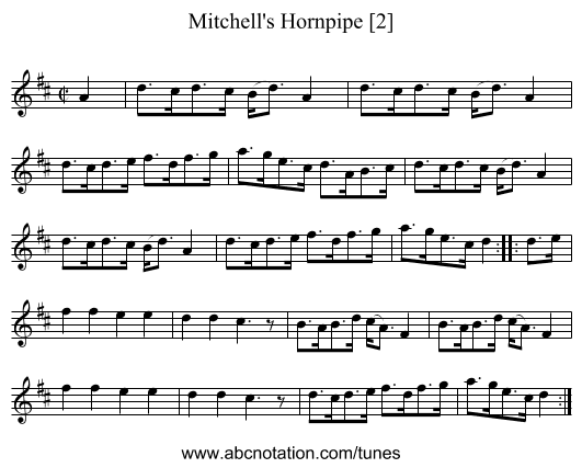 Mitchell's Hornpipe [2] - staff notation