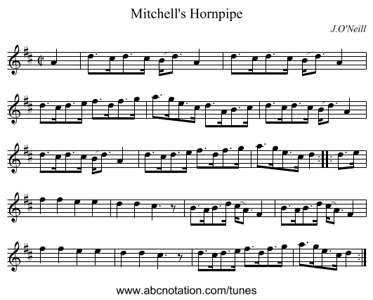 Mitchell's Hornpipe - staff notation