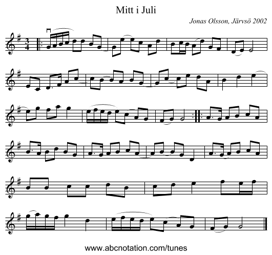 Mitt i Juli - staff notation