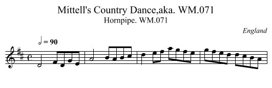 Mittell's Country Dance,aka. WM.071 - staff notation