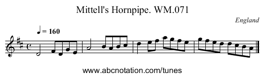 Mittell's Hornpipe. WM.071 - staff notation