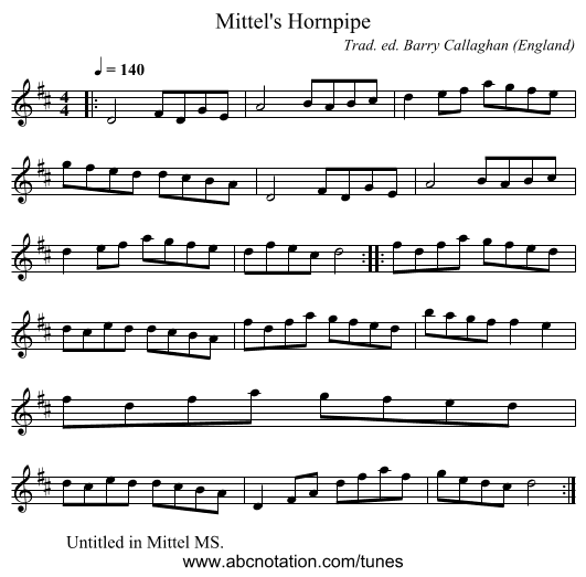 Mittel's Hornpipe - staff notation