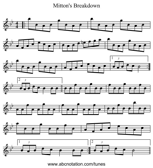 Mitton's Breakdown - staff notation