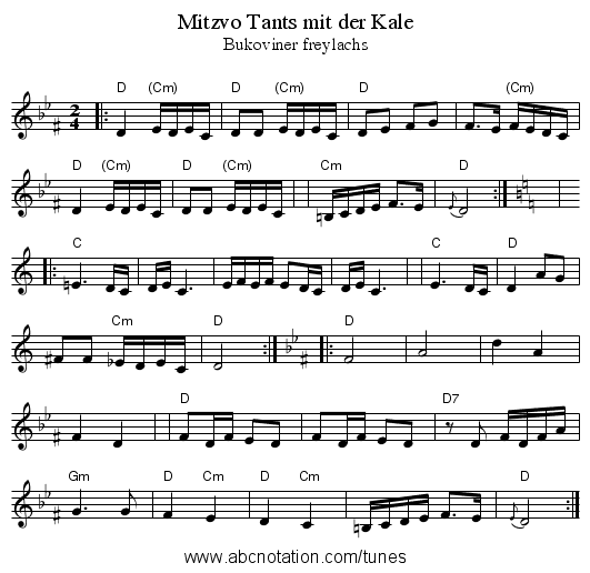 Mitzvo Tants mit der Kale - staff notation