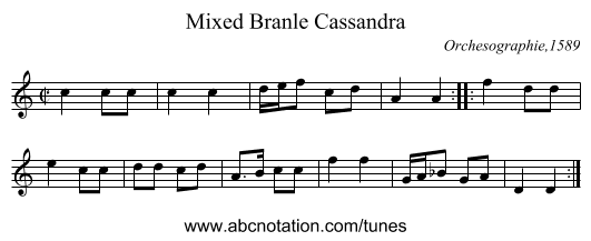 Mixed Branle Cassandra - staff notation