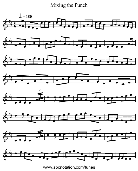 Mixing the Punch - staff notation