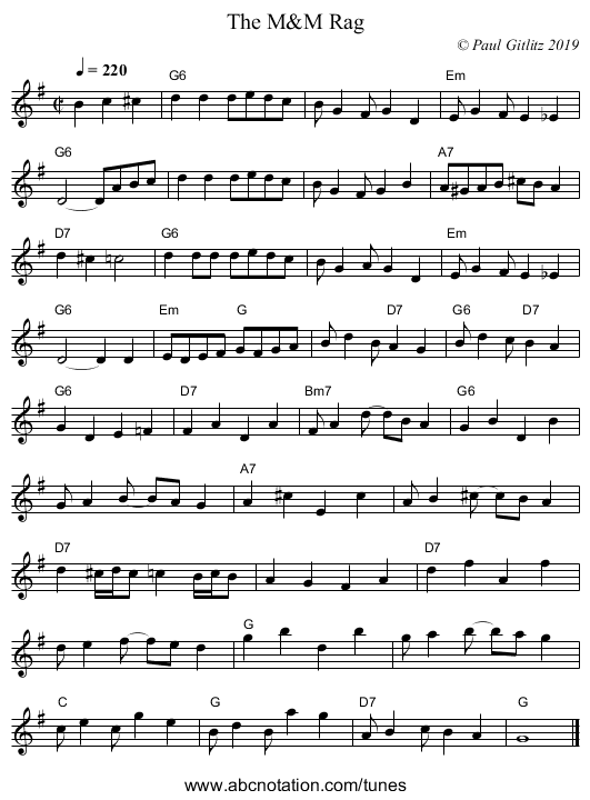 M&M Rag, The - staff notation