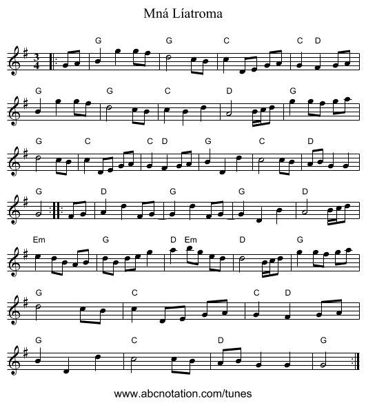 Mná Líatroma - staff notation