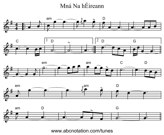 Mná Na hÉireann - staff notation
