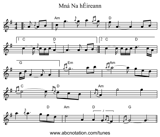 Mná Na hÉireann - staff notation