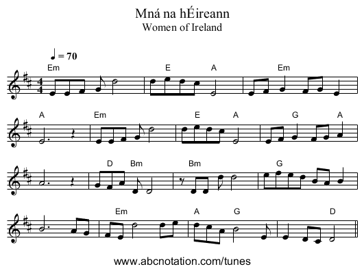 Mná na hÉireann - staff notation