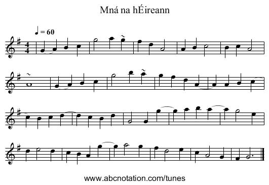 Mná na hÉireann - staff notation
