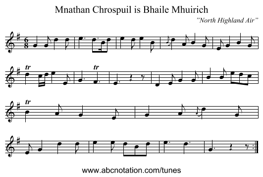 Mnathan Chrospuil is Bhaile Mhuirich - staff notation