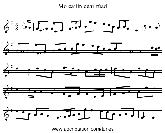 Mo cailín dear rúad - staff notation