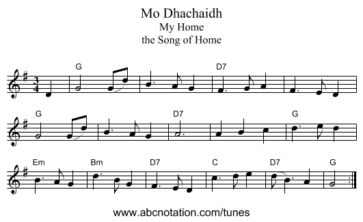 Mo Dhachaidh - staff notation