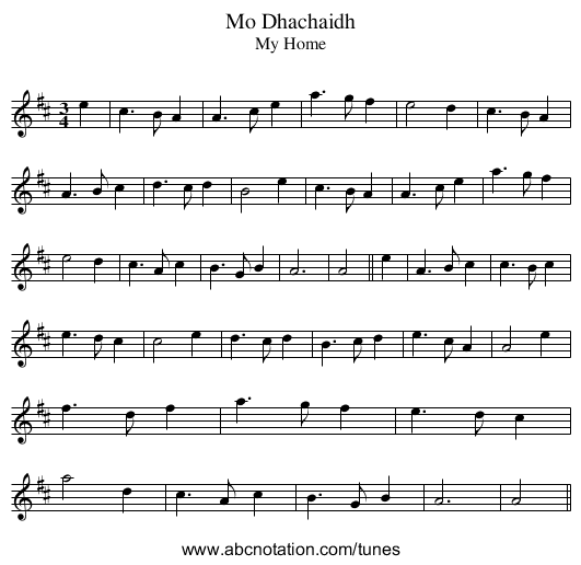Mo Dhachaidh - staff notation