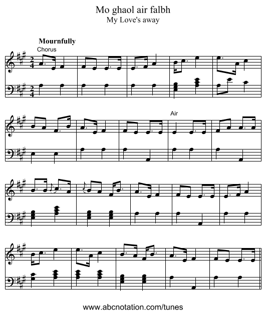 Mo ghaol air falbh - staff notation
