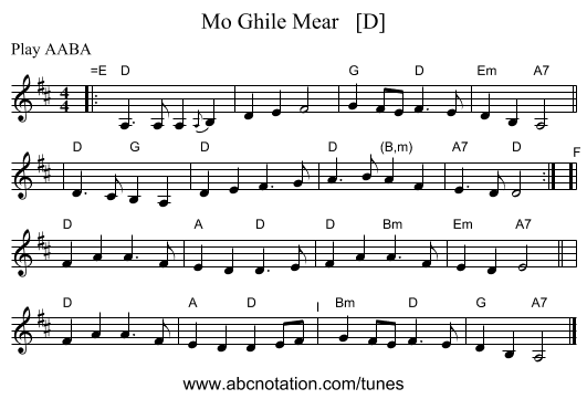 Mo Ghile Mear   [D] - staff notation