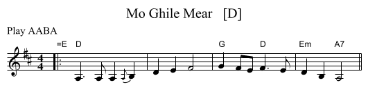 Mo Ghile Mear   [D] - staff notation