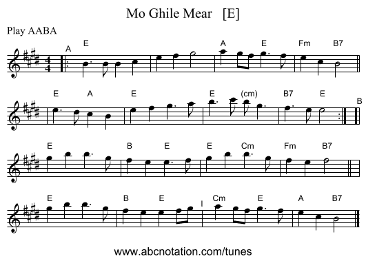 Mo Ghile Mear   [E] - staff notation