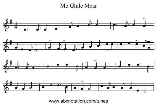 Mo Ghile Mear - staff notation