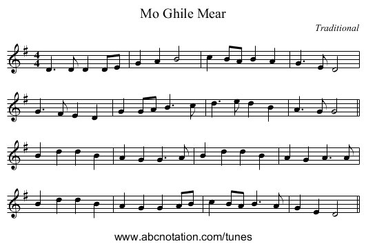 Mo Ghile Mear - staff notation