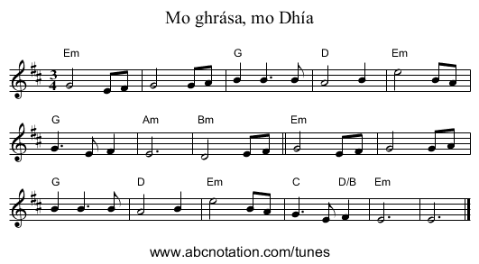 Mo ghrása, mo Dhía - staff notation