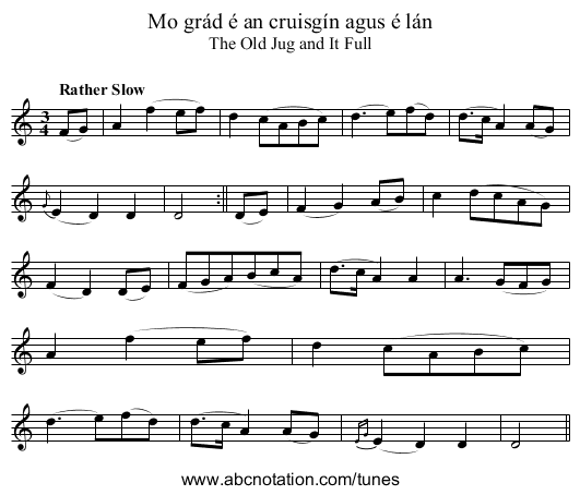 Mo grád é an cruisgín agus é lán - staff notation