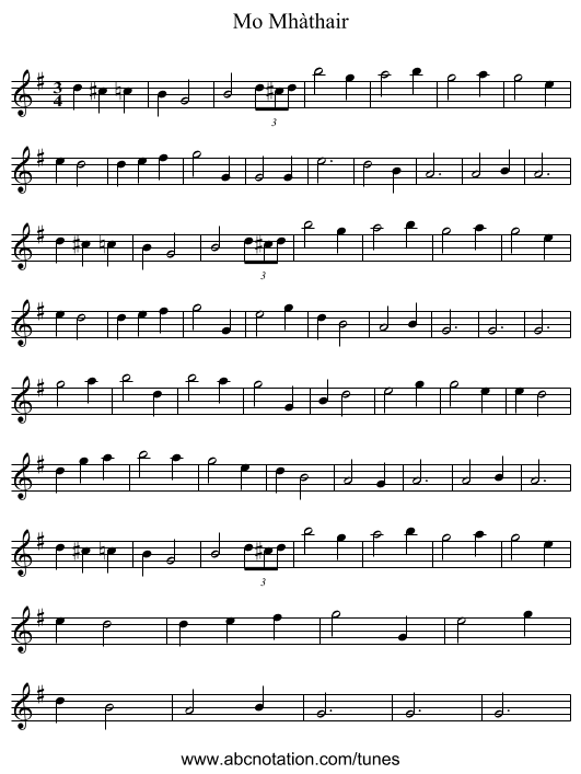 Mo Mhàthair - staff notation