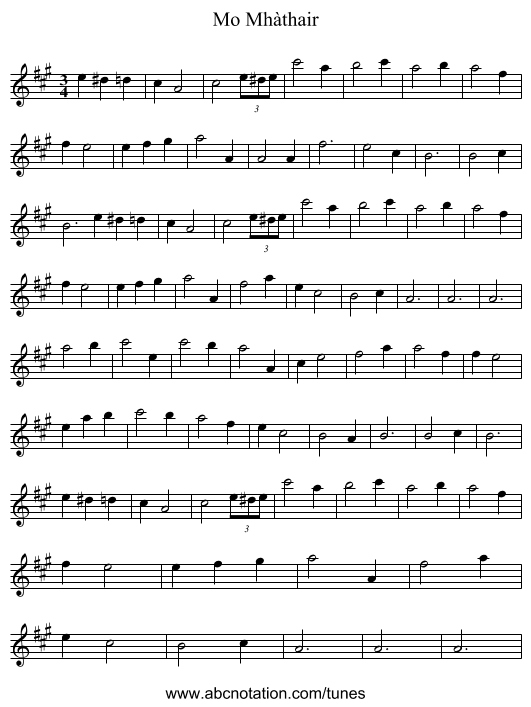 Mo Mhàthair - staff notation