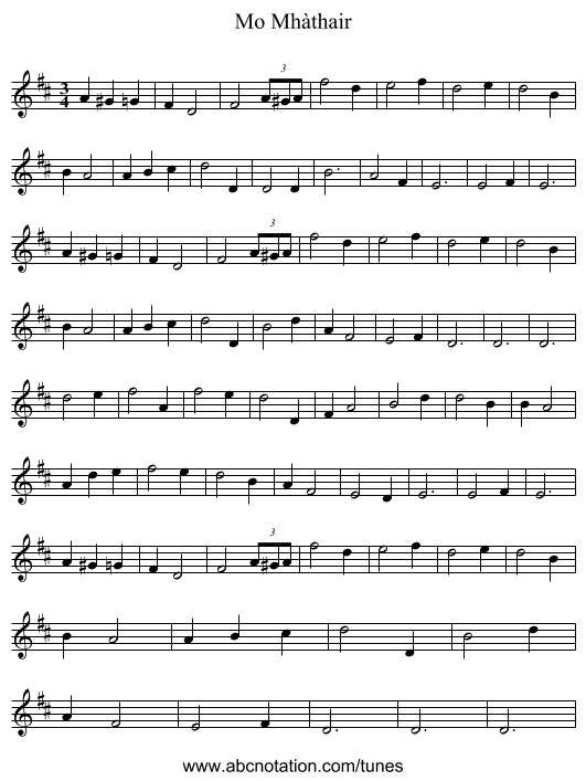 Mo Mhàthair - staff notation