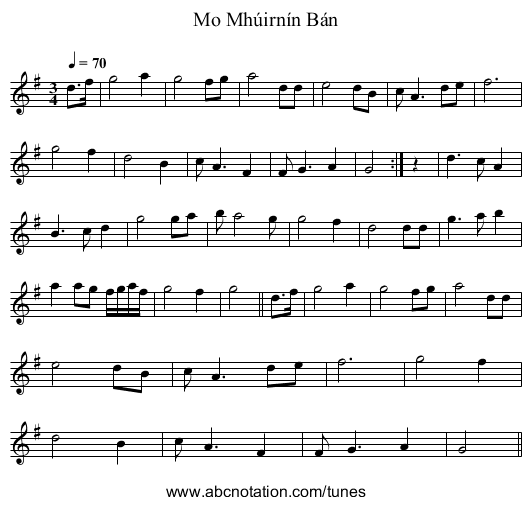 Mo Mh&uacute;irn&iacute;n B&aacute;n - staff notation