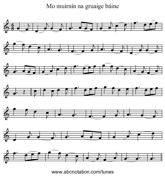 Mo muirnín na gruaige báine - staff notation