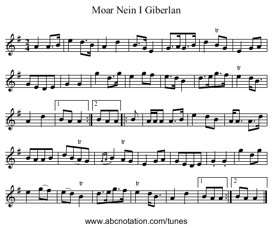 Moar Nein I Giberlan - staff notation