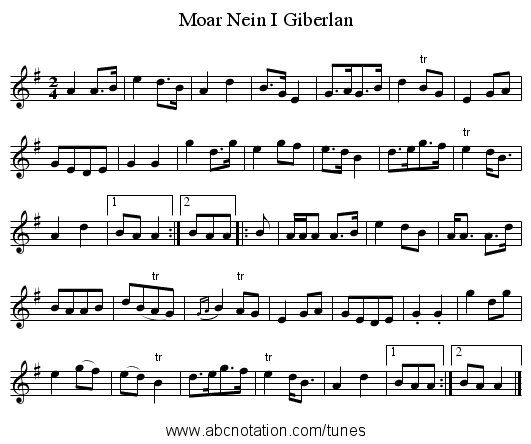 Moar Nein I Giberlan - staff notation