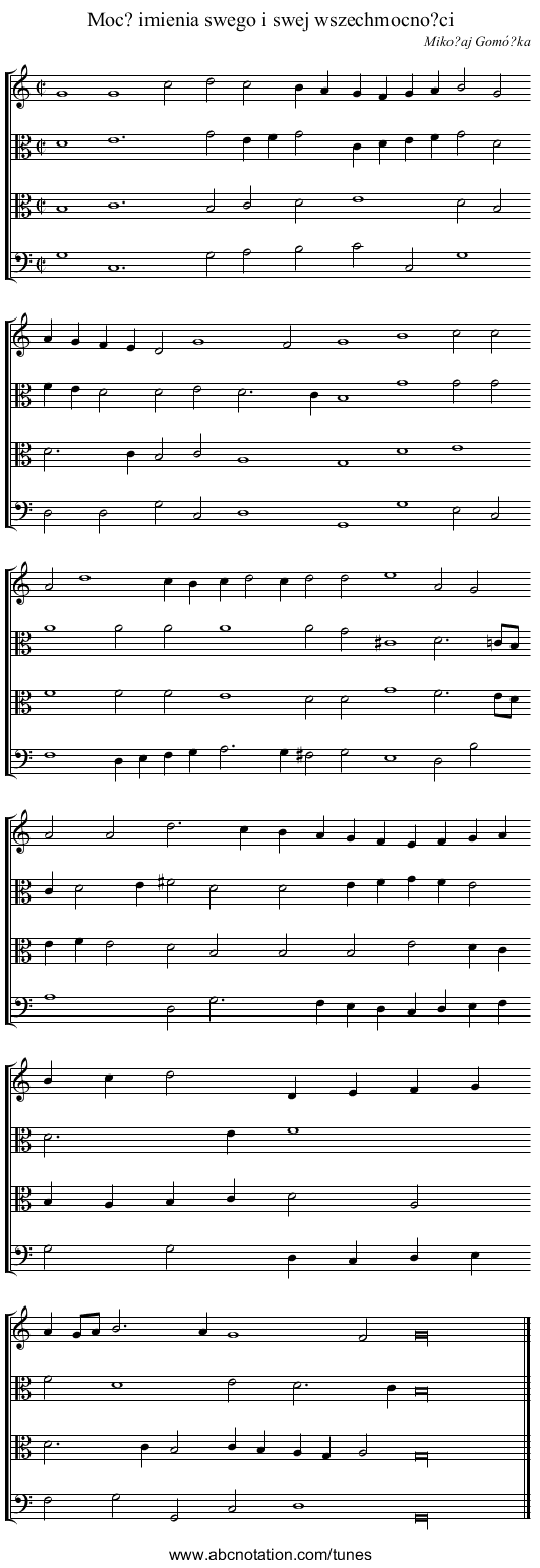 Moc? imienia swego i swej wszechmocno?ci - staff notation
