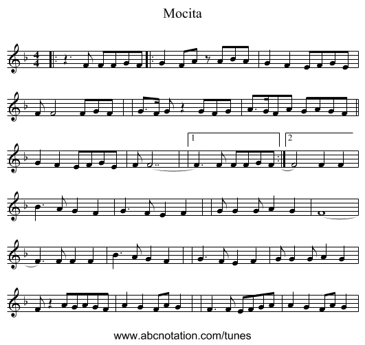 Mocita - staff notation