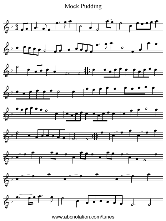 Mock Pudding - staff notation