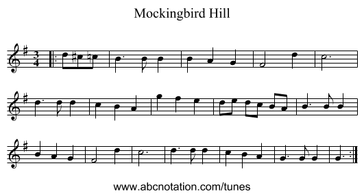 Mockingbird Hill - staff notation