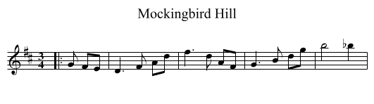 Mockingbird Hill - staff notation