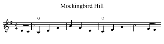 Mockingbird Hill - staff notation
