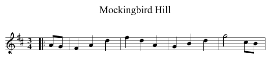 Mockingbird Hill - staff notation