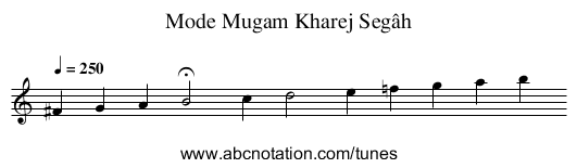 Mode Mugam Kharej Segâh - staff notation
