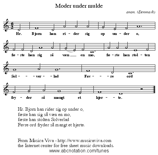 Moder under mulde - staff notation