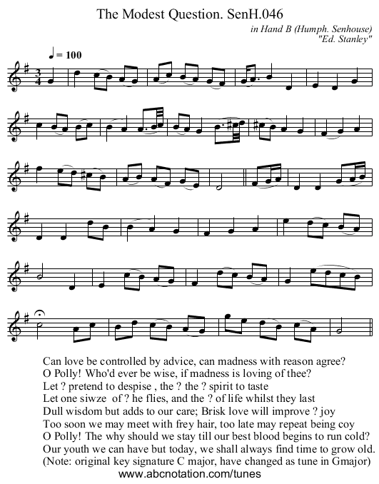 Modest Question. SenH.046, The - staff notation