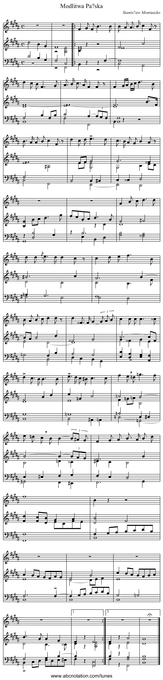 Modlitwa Pa?ska - staff notation