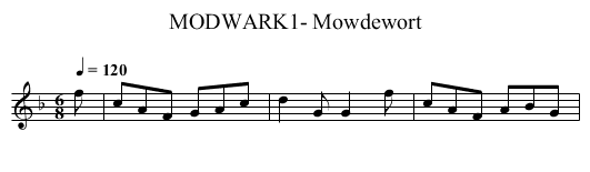 MODWARK1- Mowdewort - staff notation